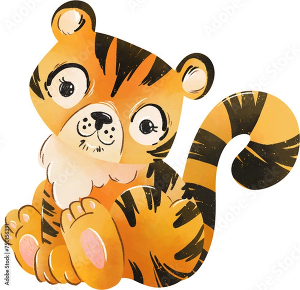Obraz Cartoon tiger, illustration, isolated on white background