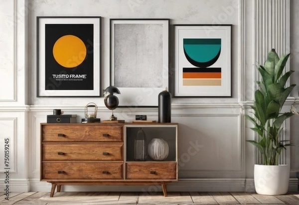 Fototapeta mock poster frame in a hipster interior, 3D rendering