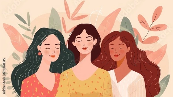 Fototapeta Happy Women Illustration in Modern Flat Design Generative AI