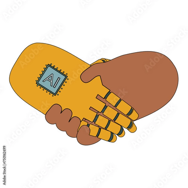 Obraz Robot AI Hand shaking Human Hand
