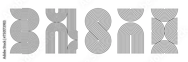 Obraz Linia łuku geometrycznego i abstrakcyjne kształty koła. Zestaw o współczesnej linii z połowy stulecia.