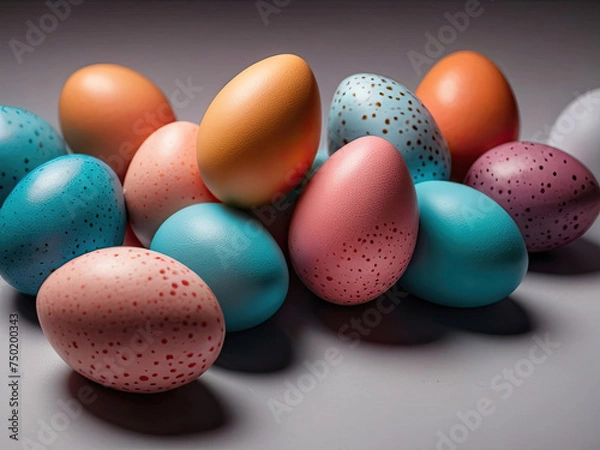 Fototapeta A composition of colorful Easter eggs on a gray background