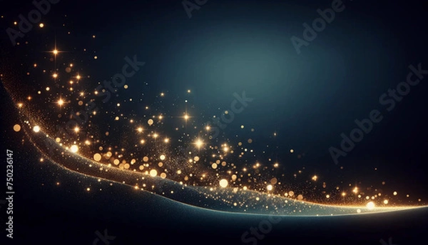 Obraz Starry night floating gold sparkles on dark navy background wallpaper