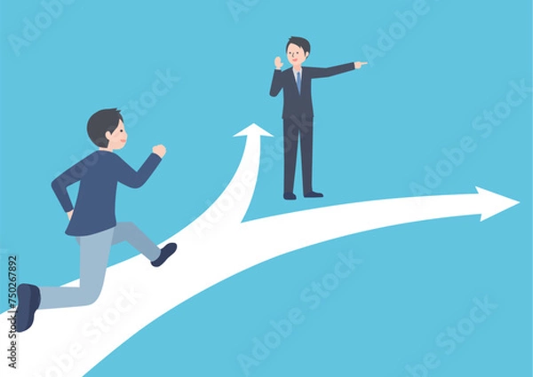 Fototapeta 走っている若い男性と進路を指し示すスーツの男性