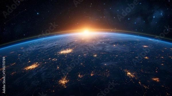 Fototapeta Digital world map globe with global network technology