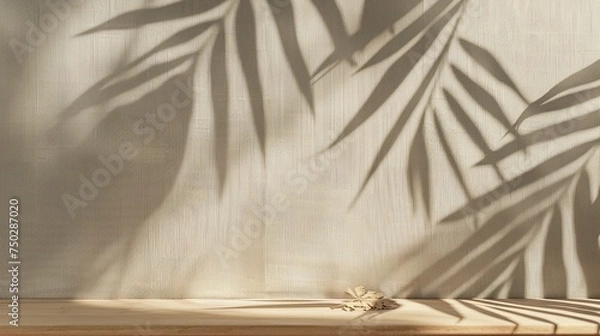 Fototapeta Nordic Wooden Counter with Soft Sunlight for Refined Product Presentation