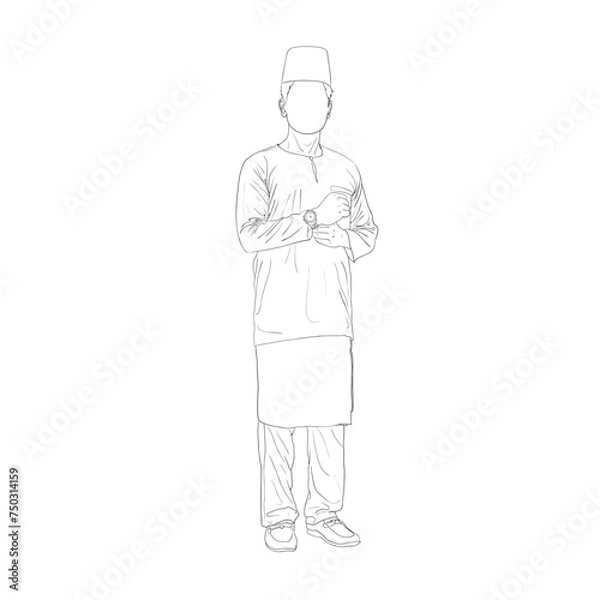 Fototapeta Guy with Malaysian traditional outfit transparent no background