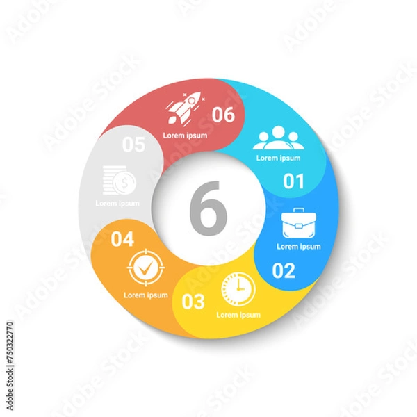 Fototapeta Circle business infographic template with 6 steps or options. The concept can be used for diagram, graph, chart, business presentation or web. Vector design element illustration.