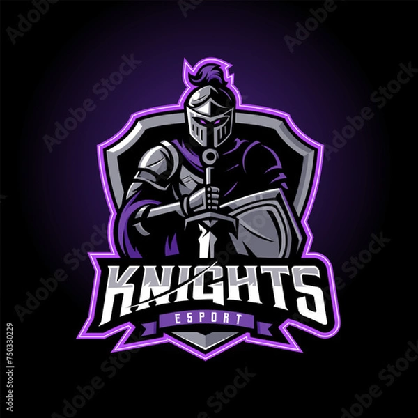 Obraz Knight holding sword and shield for esport gaming logo