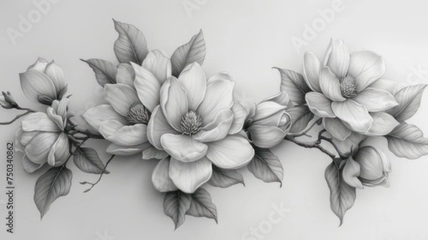Fototapeta  a black and white photo of a bunch of flowers on a white background with a black and white photo of a bunch of flowers on a white background with a black and white background.