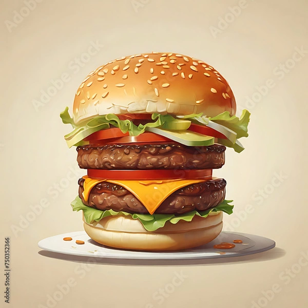 Fototapeta Vector Realistic Hamburger Fast Food, big size.