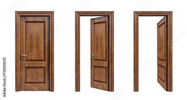 Fototapeta Transparent Wooden Door set. Open, Half Open, Ajar, Closed door clipart