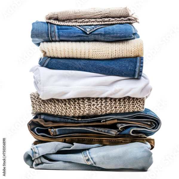 Fototapeta stack of folded clothes isolated on transparent background