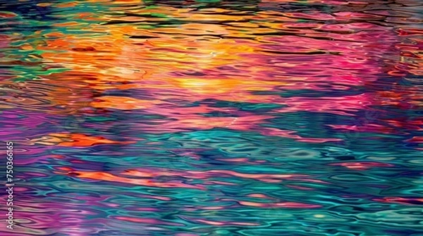 Fototapeta Abstract Sunset Reflections: An abstract composition capturing vibrant hues reflecting off rippling water during a mesmerizing sunset, creating a kaleidoscope of colors on the tranquil surface.