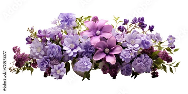 Obraz cute little miniature flower arrangement with purple flowers isolated on transparent background