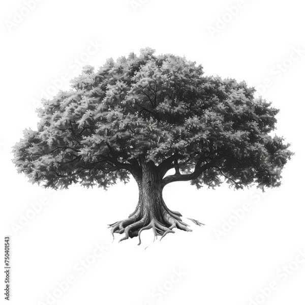 Fototapeta tree numerous visible roots and branches isolated on transparent background