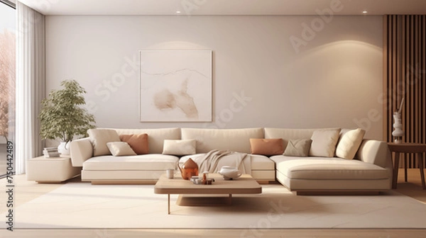 Fototapeta Ramka na obraz lub zdjęcie na ścianie - mockup. Wystrój wnętrza salonu minimalistycznego- dekoracja	