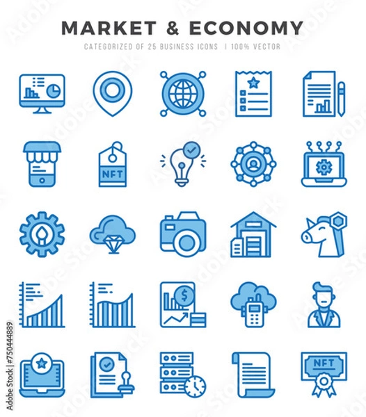 Fototapeta Market & Economy Two Color icons collection. 25 icon set in a Two Color design.