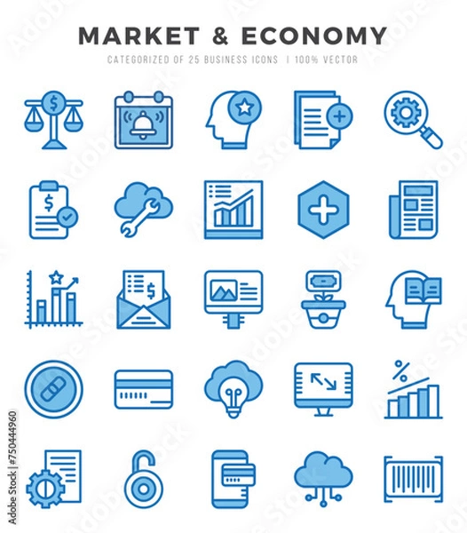 Obraz Collection of Market & Economy 25 Two Color Icons Pack.