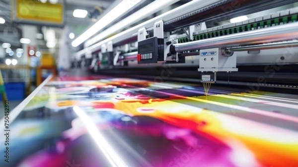 Fototapeta A large print machine in a printing factory. Ideal for industrial and manufacturing concepts