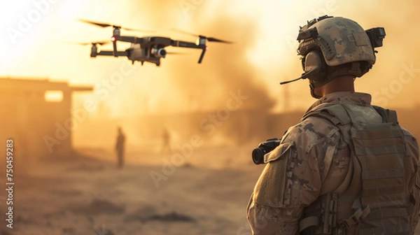 Fototapeta Portrait of a elite special Operation military soldier equipped with battle armor and a advanced assault rifle. 3d rendering