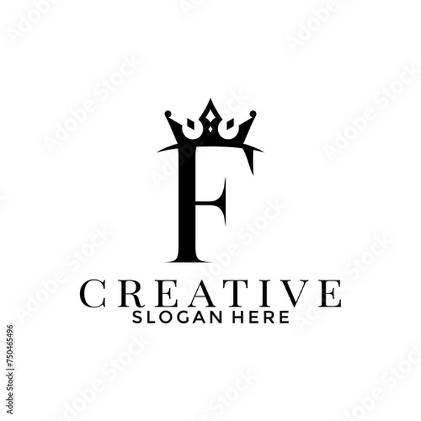 Fototapeta Letter F with Crown logo, Simple Elegant Initial logo design template