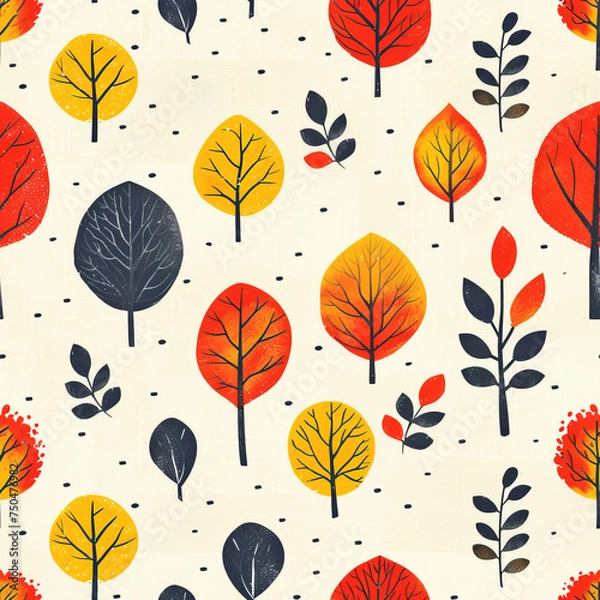 Fototapeta autumn Forest pattern, frameless pattern to enlarge and use as graphic element like background, tiles, ai generated