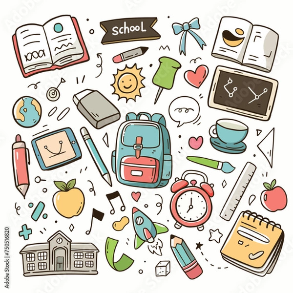 Obraz Education icon set. back to school element. Doodle vector illustration