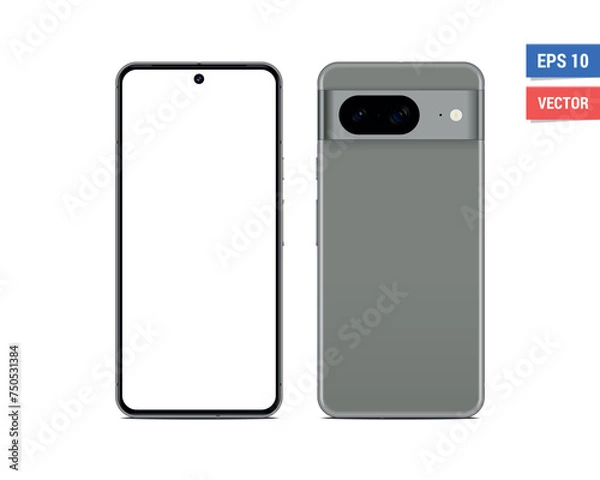 Fototapeta Realistic vector flat Google Pixel 8 mockup with blank screen isolated on white background. Scale image any resolution