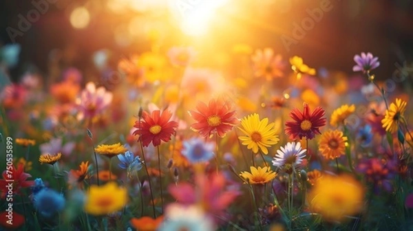 Obraz spring summer background with bright beautiful flowers
