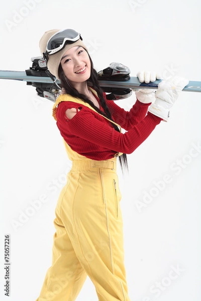 Fototapeta 스튜디오에서 스키 타는 여성