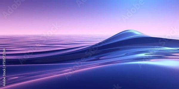 Fototapeta Twilight purple and blue hues in 3D waves, their glossy surface reflecting the soft glow of distant lights.