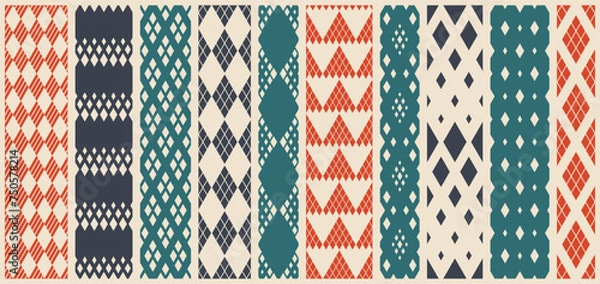 Fototapeta Rhombuses seamless geometric vector pattern set, rhomb simple black and white wallpaper background, regular tile design picture collection.