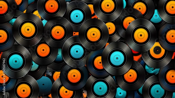 Fototapeta Large group of old records stacked together in various colors