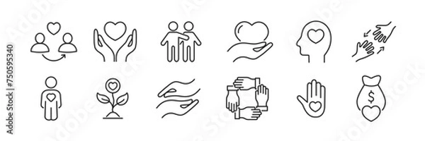 Fototapeta Altruism icon set. Charity collection. Vector illustration