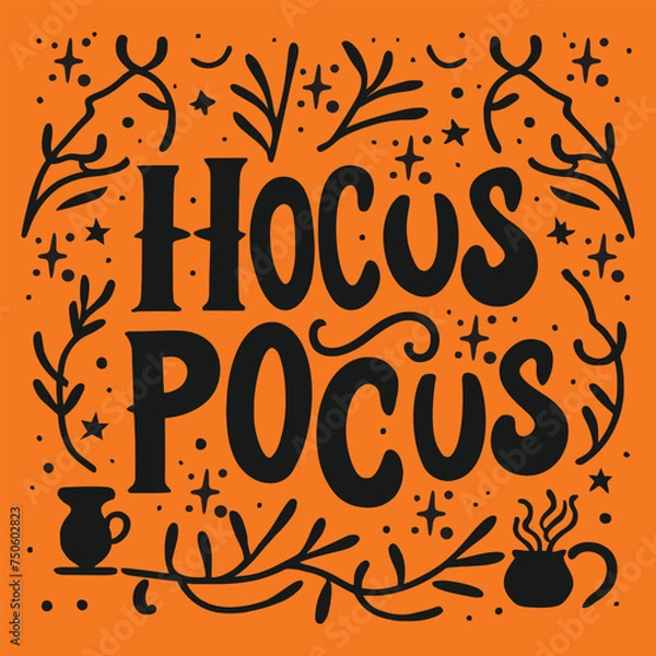 Fototapeta Whimsical Hocus Pocus Halloween Vector Illustration in Enchanting Orange and Black