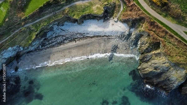 Obraz A secret beach seen from above in Wicklow Town, Ireland