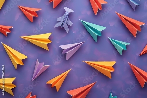 Fototapeta colored paper airplanes pattern