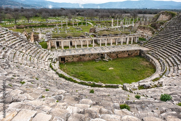 Fototapeta Scenic views from Afrodisias which  was a small ancient  Hellenistic city in the Caria,  was named after Aphrodite, the Greek goddess of love in Aydın, Turkey