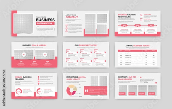 Fototapeta Professional multipurpose business presentation slider layout design with step and data overview infographic