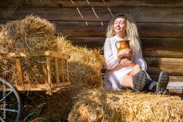 Obraz Beautiful blonde girl in the hayloft