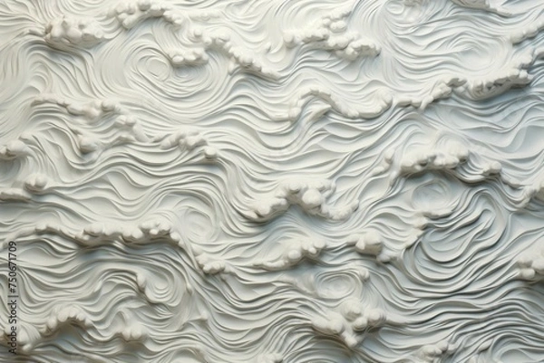 Fototapeta Overhead shot of foamy sea waves, forming intricate lace-like patterns on the surface