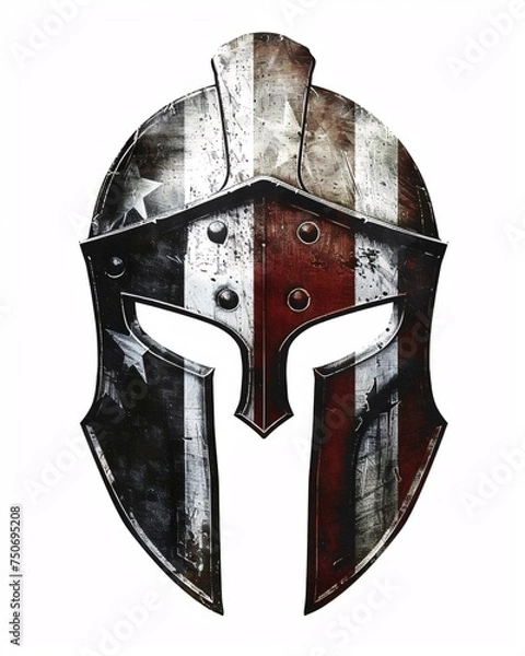 Fototapeta USA flag Spartan on isolated white background, Ancient medieval knight helmet 4th of july