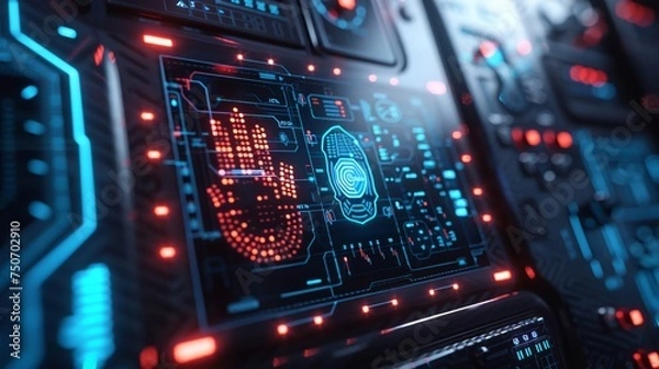 Fototapeta Biometric security door with retina and fingerprint scanning