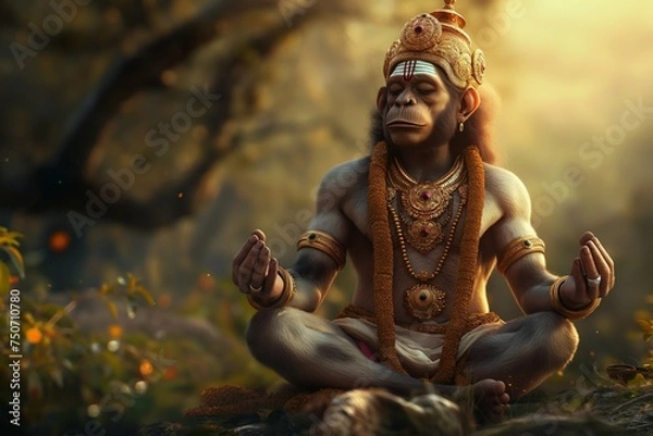 Obraz Meditating Hanuman, an ape-like deity, the leader of the monkeys