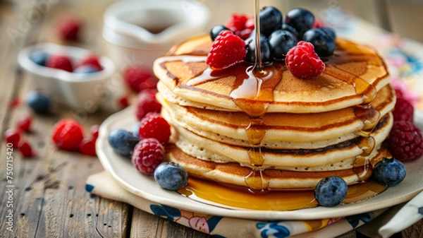 Fototapeta A stack of homemade blueberry pancakes.