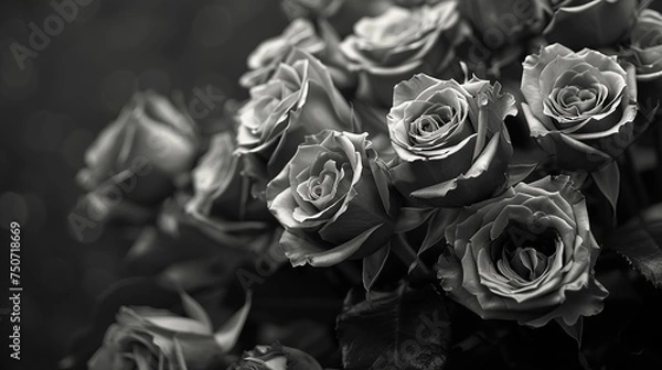 Fototapeta Noir elegance captured in monochrome roses clustered in a timeless bouquet