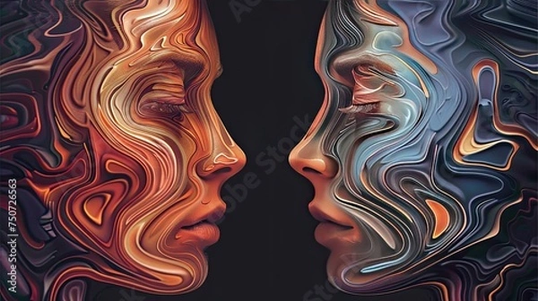 Obraz Abstract background dissociative identity disorder, two female faces directed in different directions, awareness of mental health and seeking psychological support 4