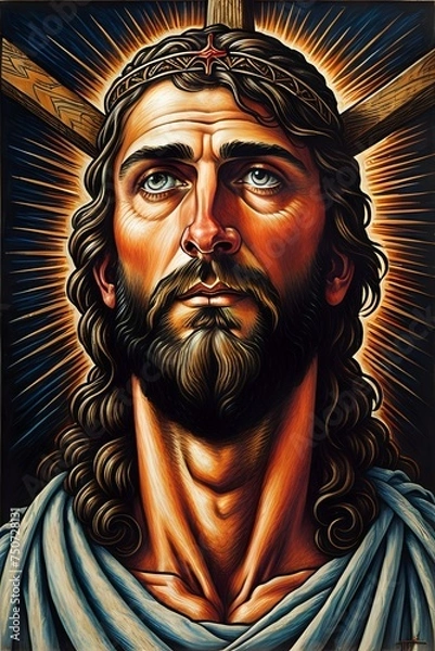 Obraz Photo of Jesus Christ oil painting made with Generative AI