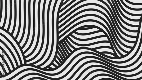 Fototapeta Black and white waves abstract tech minimal background